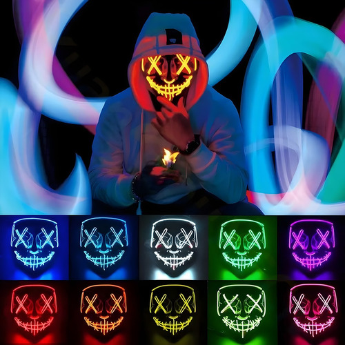 Máscara Led Neon Halloween Terror Carnaval Cosplay Fantasia Cor Azul Caveira