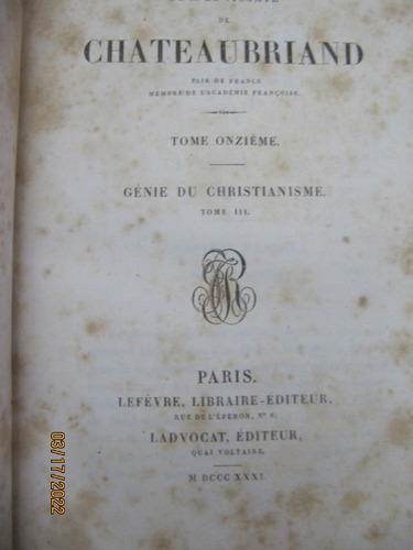 Oeuvres Completes Viconte Chateaubriand 1831 Ver Descripcion (Usado)