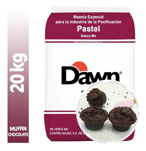Harina Para Muffin Sabor Chocolate Oscuro Dawn 20 Kg