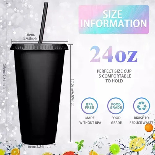 15 Piezas Vasos Reutilizables De 24 Oz Con Tapa Y Popote