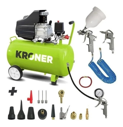 Compresor De Aire Kroner 50 Lt 2.5 Hp + Kit Pintura Aire 