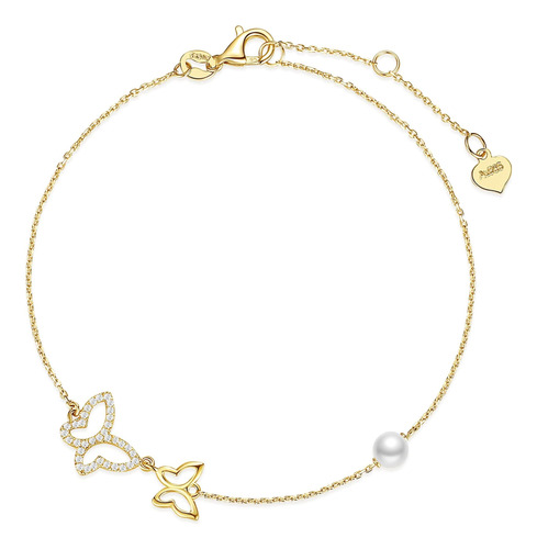 Fancime Pulsera De Mariposa De Oro Amarillo Sólido Real De 1