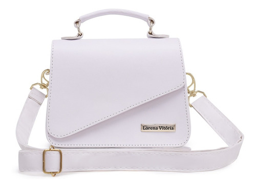 Bolsa transversal Lorena Vitoria Viagem Mini Bag Blogueira design lisa de couro sintético  branca com alça de ombro branca alças de cor branco