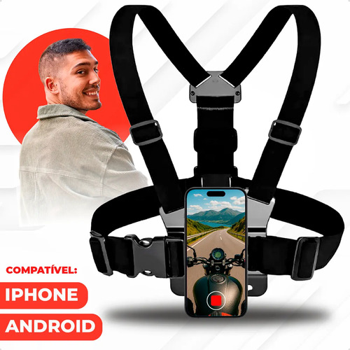 Suporte para câmera de câmeras, smartphones, celular, gopro Suporte Peitoral Para Filmagem - preto / sem rotação