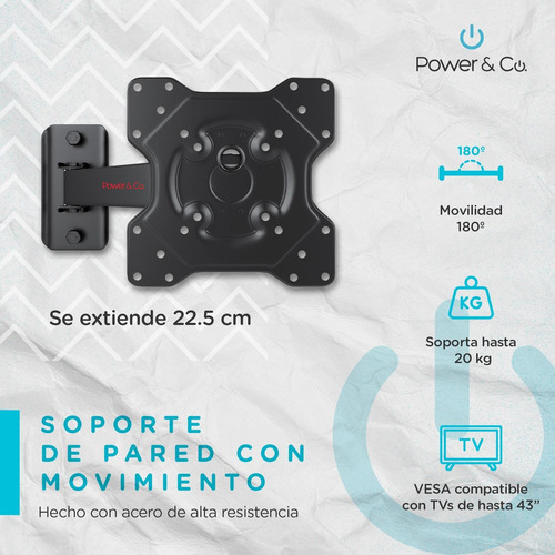 Imagen 2 de 7 de Soporte De Tv Con Movilidad P/pantallas De 19 A 43 Pulgadas