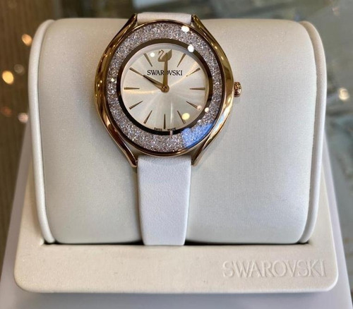 Lindo Relógio Swarovski Pulseira De Couro 1200 Cristais