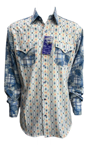 Camisa Floreada Hombre Vaquera Rodeo Combinado Manga Larga 