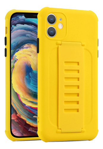 Capa Silicone Suporte Mão Compatível Com iPhone 12 E 12 Pro Cor Amarelo