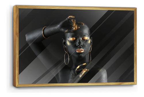 Cuadro De Madera Con Poster Mujer Negra Africana 45x70cm