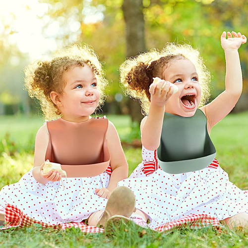Juego De 3 Baberos De Silicona Para Bebés Y Niños Pequeños,