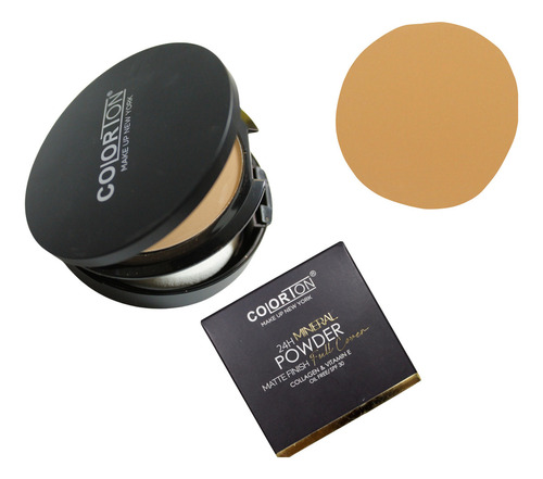 Base de maquillaje en polvo compacto Colorton Polvo Compacto Matte Finish Full Cover 24H Mineral Powder tono 9 caramel - 10g