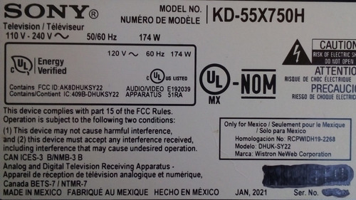 Main Sony Kd-55x750h A5019133 1-002-204-11 (Usado)