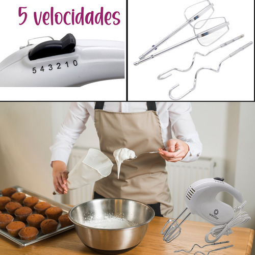 Batidora Electrica 5 Velocidades 4 Aspas 150w + Bowl Tazon Color Blanco Frecuencia 60 Hz