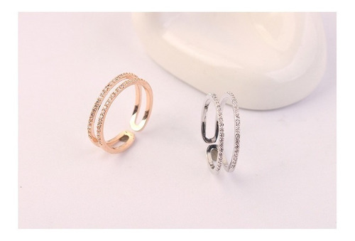 Imagen 4 de 5 de Anillo Doble Fila Platinado En Oro Blanco - 85
