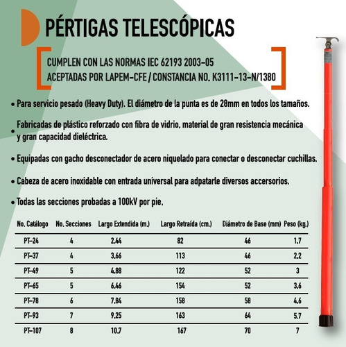 Pertiga Telescopica De Fibra De Vidrio Pt-93