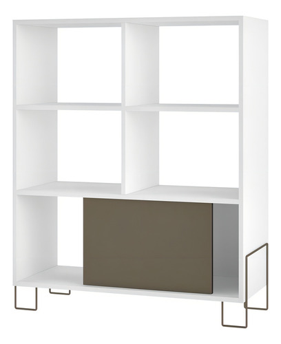 Librería Trama Be51 con 1 puerta corredera, color blanco/cacao