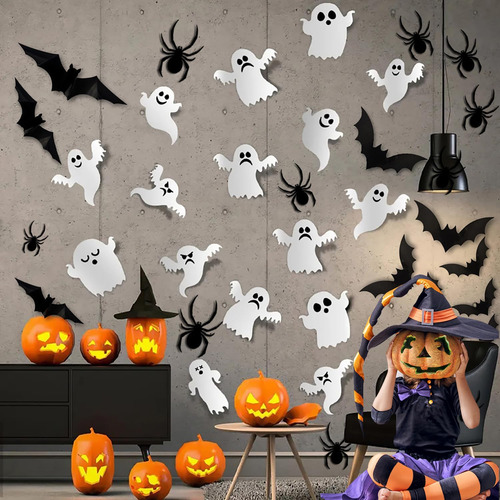 Pegatinas De Pared 3d Halloween Fantasma Murciélagos Arañas