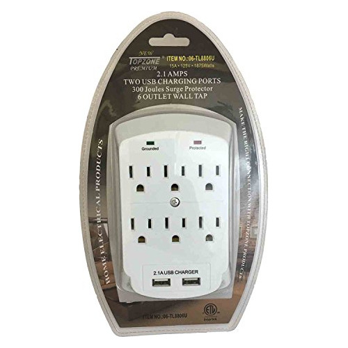 6 Ac Wall Outlet Mount Surge Protector Adapter With Dua...