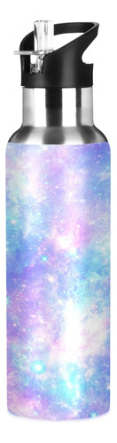 Galaxy Rainbow Star Tie Dye Sport Botella De Agua Con Pajita