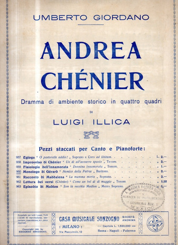 Monolo Di Gérard Nemico Della Patria Andrea Chenier Partitur
