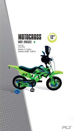 Imagen 8 de 10 de Bicicleta Rin 12 Plt Motocross Para Niños