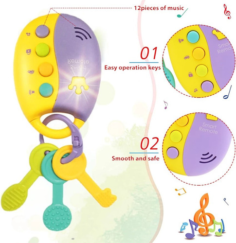 Sonajero Mordillo Llavero Musical Con Sonido Luces Bebes Color Multicolor