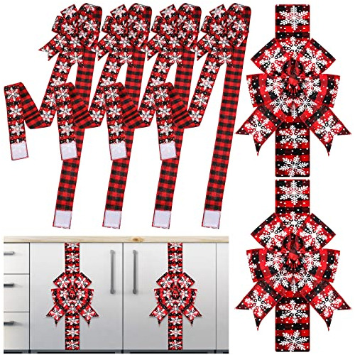 6 Pcs Christmas Cabinet Ribbons Bows Door Wrapping Fest...