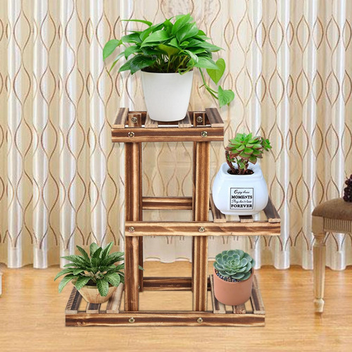 Imagen 5 de 10 de Soporte Para Plantas De Madera De Varios Niveles, Soporte Pa