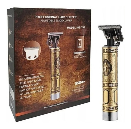 Kit Maquina Para Afeitar Cortar Barba Pelo Recargable Buda Color Dorado