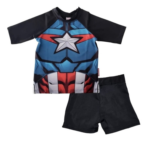 Conjunto Remera Uv+ Sunga Capitan America Original Marvel