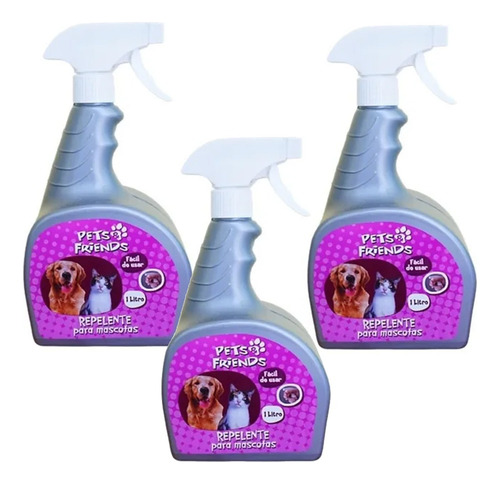 Kit 3 Repelente Para Mascotas Perro Y Gato Pets Friends 1 L.