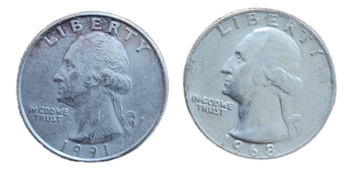 Lote 2 Moedas Quarter Dollar Estados Unidos 1968 E 1991 (Usado)