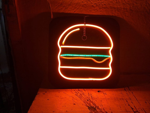 Letrero Neon De  Hamburguesa  En Trovicel Negro