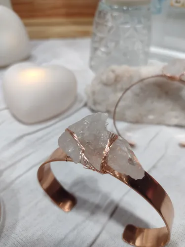 Pulsera Cobre Puro Con Cristal De Roca Natural