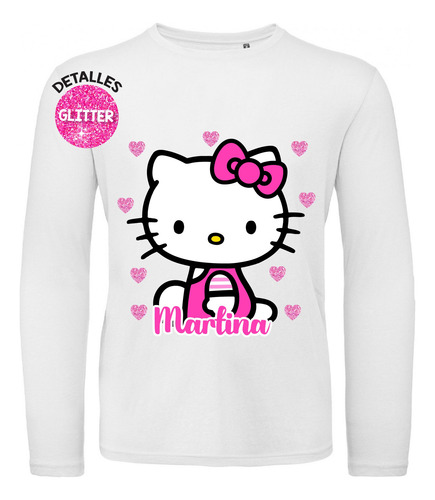 Polera Hello Kitty Personalizada Niña Manga Larga 100% Algod
