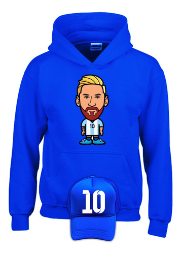 Buzo Leo Messi Blue Saco Con Capota Hoodies Obsequio Gorra