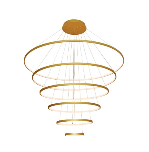 Lustre Pendente Led 264w 6 Anéis Dourado Pé Direito 3000k 110v/220v