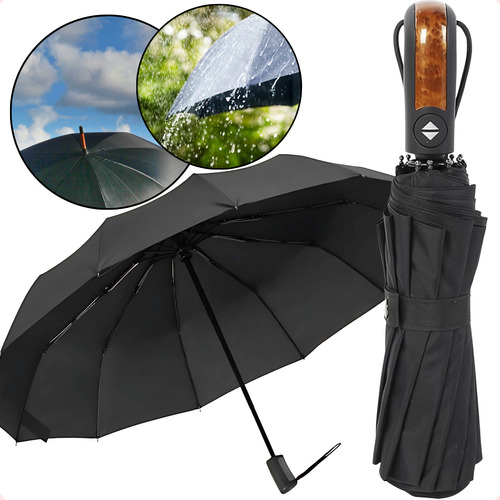 Sanimports Guarda Chuva Reforçado Automático Grande Cabe Bolsa Mochila Resistente Proteção Solar