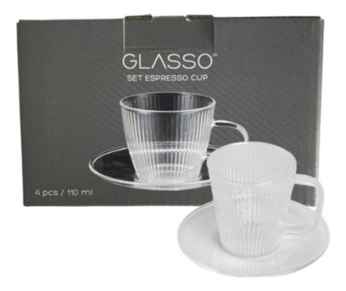Set 4 Tazas Con Plato Espresso Para Té O Café Glasso