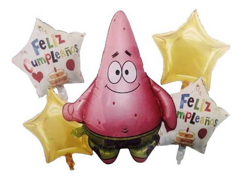 Kit 5 Globos Fiesta Metálicos Patricio Estrella, Bob Esponja