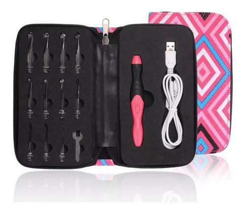 Gancho Crochet Luz Led Recargable 11 Puntas Intercambiable 