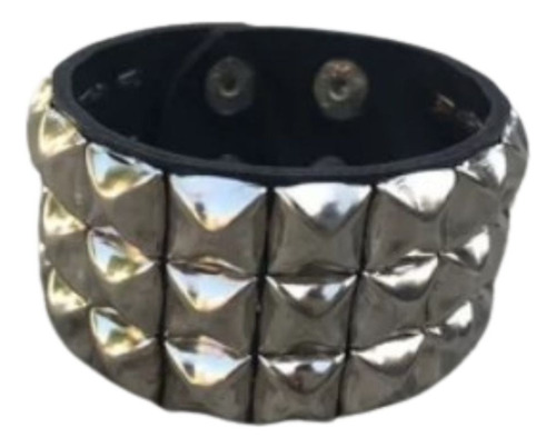 Bracelete Pulseira Prateado Rock In Roll Preta Rebite Couro Diâmetro 21 Cm