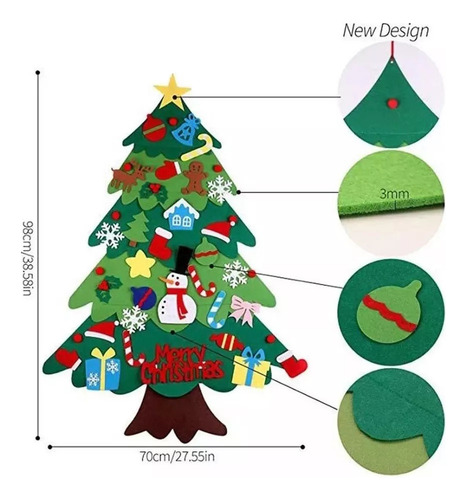 Árbol De Navidad De Fieltro Para Decoración De Pared Con Luz