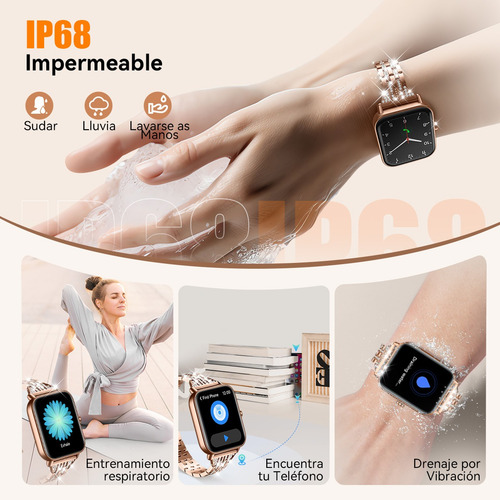 Reloj Inteligente Mujer, Smartwatch Alexa Incorporada, Smart Watch Con Llamada 1.8 Ip68 Para iPhone Android - Diamante