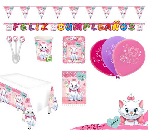 Kit Infantil Decoración Fiesta - Gata Marie X20 Invitados