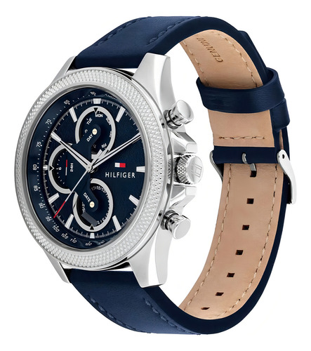 Reloj Tommy Hilfiger Hombre Clark 1792165 Malla Plateado Bisel Plateado Fondo Azul