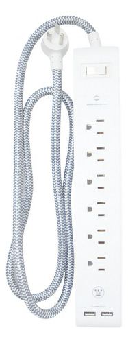 Regleta Multicontacto 8 En 1 Cable Trenzado Blanco 1.2 M Usb