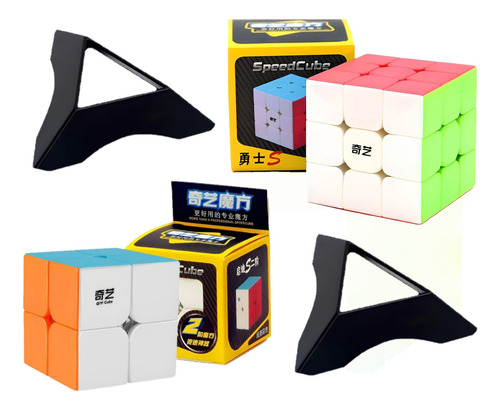 Pack X2 Rubik 2x2-3x3 Qiyi Stickerless Speed Cube 