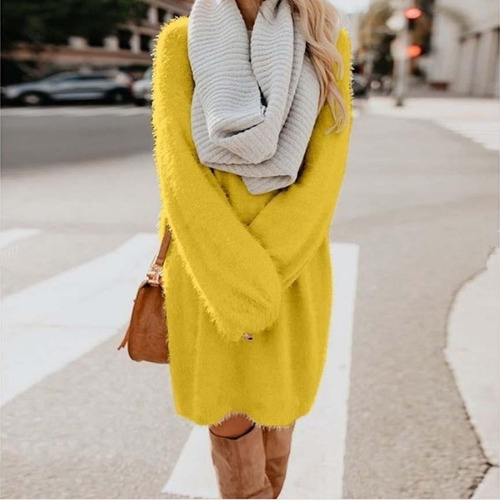 Vestido Tipo Suéter Para Mujer Con Cuello Redondo