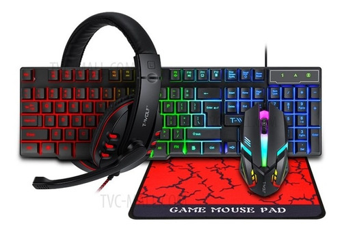 Combo Kit Gamer Teclado Mouse Auriculares Luz Led T-wolf Spa